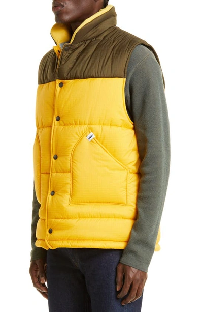 Shop Mackintosh Colorblock Puffer Vest In Corn/ Khaki