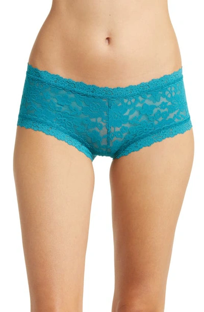Shop Hanky Panky Daily Lace Boyshorts In Tidal Teal Blue