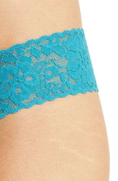 Shop Hanky Panky Daily Lace Low Rise Thong In Tidal Teal Blue