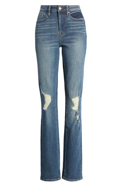 Shop Vigoss Ace Ripped Deconstructed High Waist Straight Leg Jeans In Medium Wash
