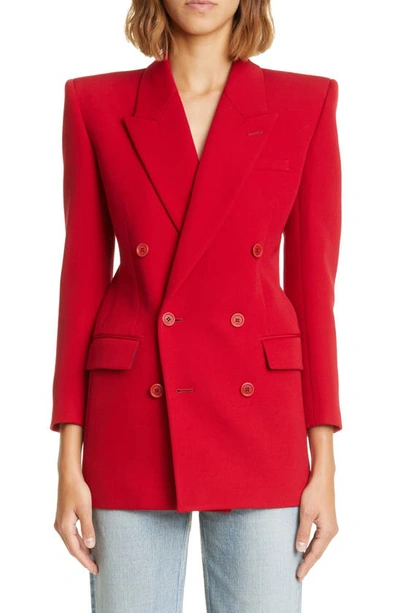 Shop Saint Laurent Three-quarter Sleeve Wool Blazer Dress In Rouge