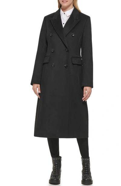 Shop Karl Lagerfeld Wool Blend Double Breasted Coat In Black