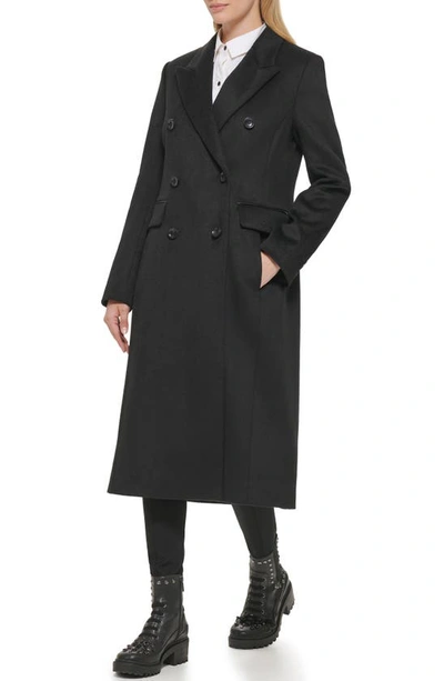 Shop Karl Lagerfeld Wool Blend Double Breasted Coat In Black