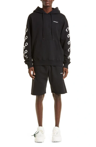 Shop Off-white Slim Fit Chain Arrow Graphic Hoodie In Black/ White