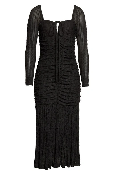 Shop Ganni Halter Neck Long Sleeve Stretch Lace Midi Dress In Black