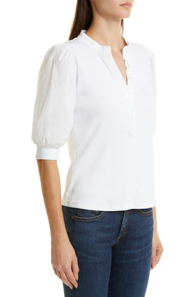 Veronica Beard Coralee Puff Sleeve Henley T-shirt In White