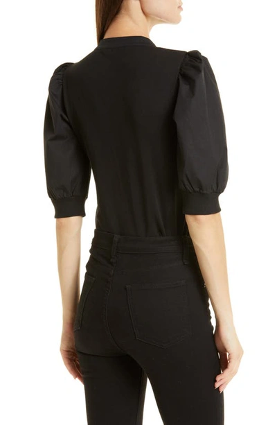 Veronica Beard Coralee Puff-sleeve Stretch Cotton Top In Black