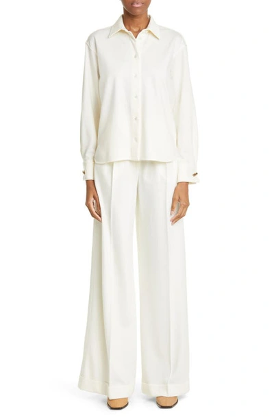 Shop Max Mara Catullo Pleated High Waist Wide Leg Virgin Wool Trousers In White