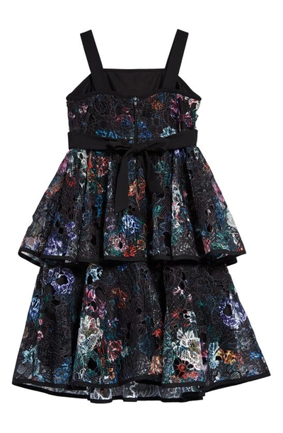 Shop Marchesa Kids' Kira Floral Lace Tiered Dress In Black