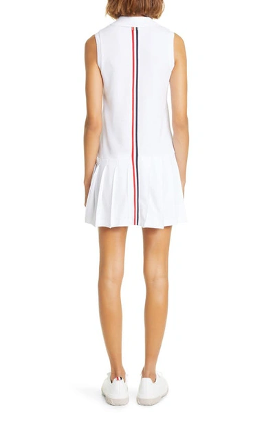 Shop Thom Browne Pleated High-low Cotton Polo Dress In White