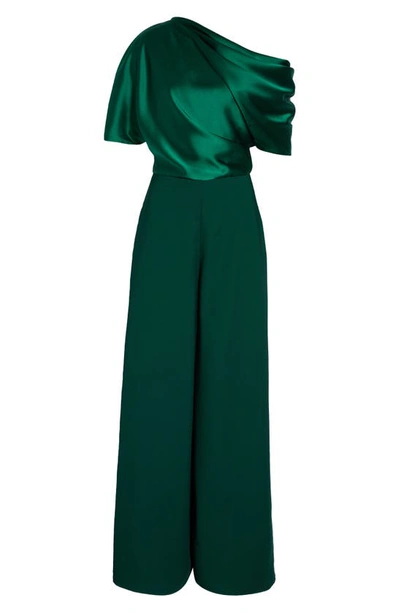 Shop Amsale One-shoulder Wide Leg Jumpsuit In Emerald