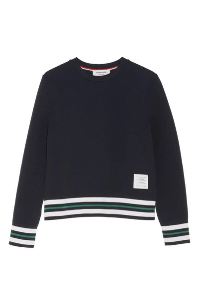 Shop Thom Browne Chevron Jacquard Cotton Blend Sweater In Navy