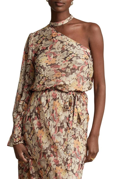 Shop Polo Ralph Lauren Micele Floral Print One-shoulder Single Sleeve Maxi Dress In Fall Floral