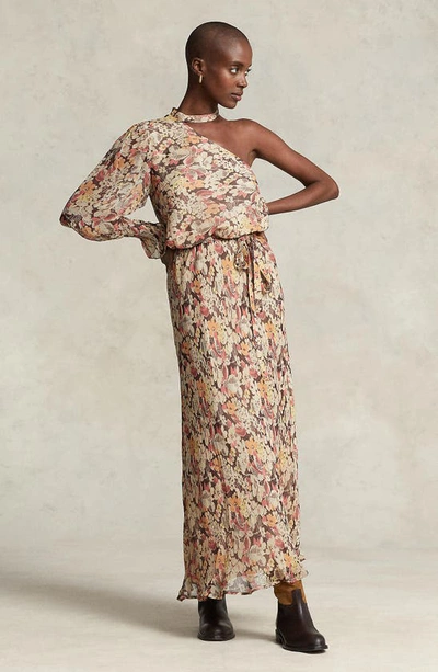 Shop Polo Ralph Lauren Micele Floral Print One-shoulder Single Sleeve Maxi Dress In Fall Floral