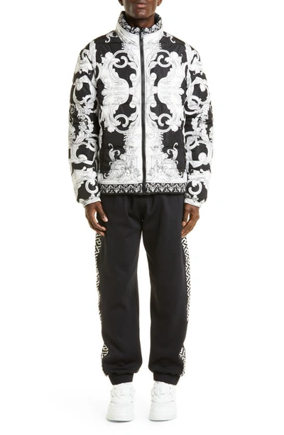 Shop Versace Silver Baroque Puffer Jacket In Black White