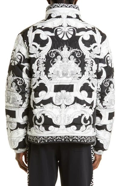 Shop Versace Silver Baroque Puffer Jacket In Black White