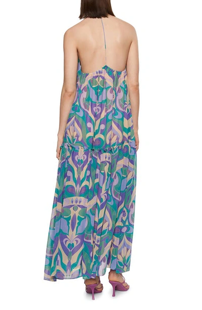 Shop Mango Abstract Print Open Back Dress In Green