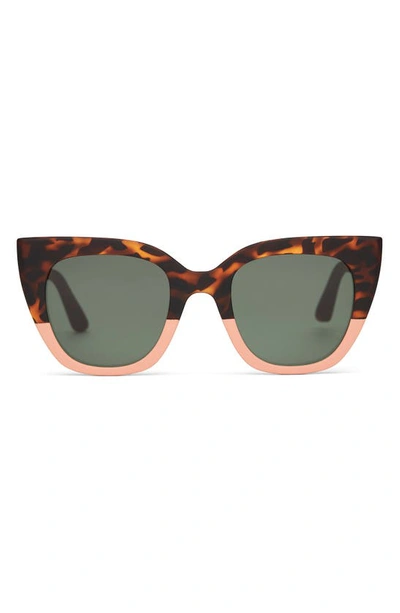 Shop Toms Traveler Sydney 50mm Small Cat Eye Sunglasses In Tort Coral Fade/ Green Grey