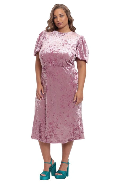 Shop Donna Morgan Puff Sleeve Velvet Midi Dress In Grape Nectar