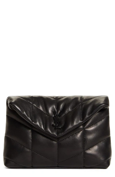 Black Puffer YSL-logo padded leather pouch, Saint Laurent