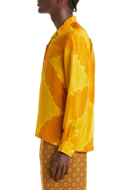 Shop Bode Lehariya Wave Dye Silk Button-up Shirt In Orange Multi