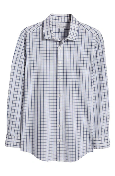 Shop Mizzen + Main Leeward No-tuck Performance Button-up Shirt In White Navy Windowpane