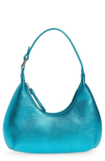 Shop By Far Baby Amber Metallic Leather Shoulder Bag In Aqua
