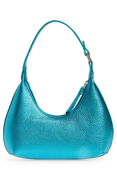 Shop By Far Baby Amber Metallic Leather Shoulder Bag In Aqua