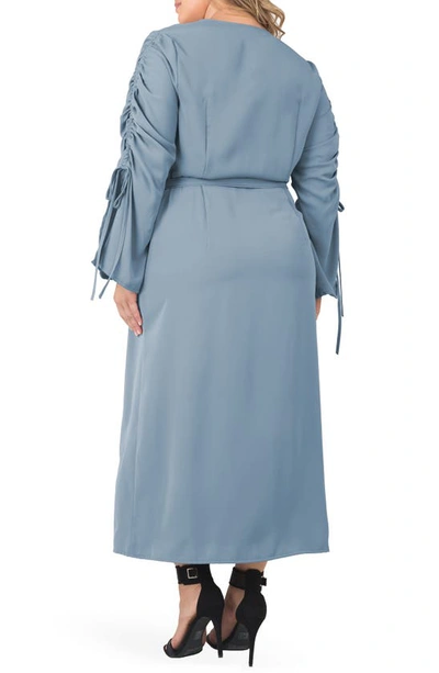 Shop Standards & Practices Ruched Long Sleeve Wrap Maxi Dress In Slate