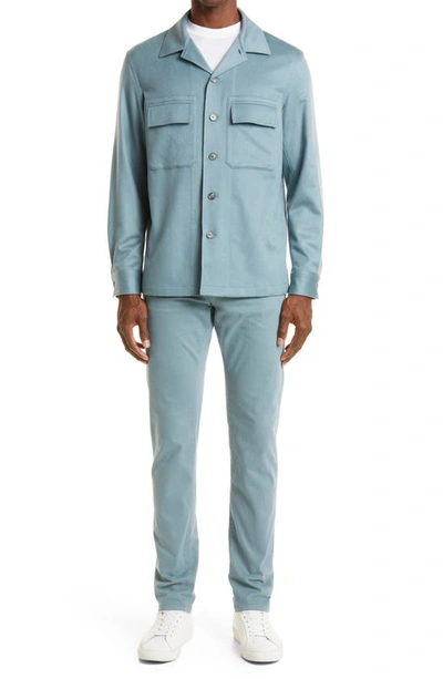 Zegna Oversize Oasi Cashmere Overshirt In Seafoam Blue