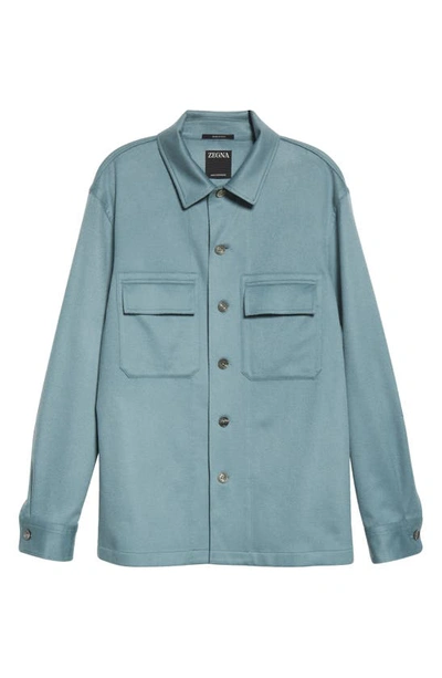 Zegna Oversize Oasi Cashmere Overshirt In Seafoam Blue