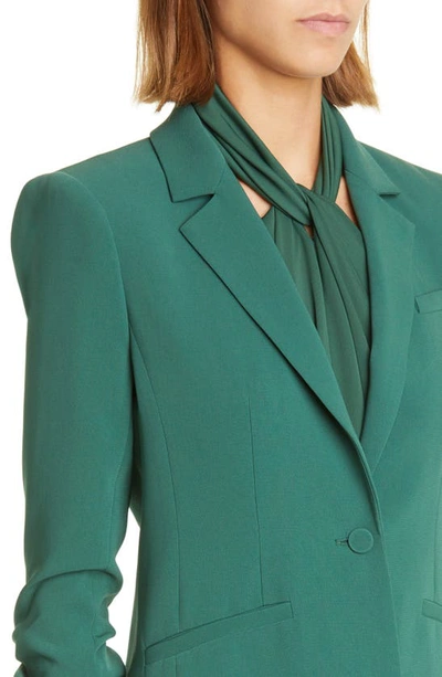 Shop Cinq À Sept Khloe Ruched Sleeve Blazer In Dark Emerald