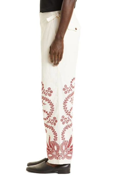 Shop Bode Pilea Embroidered Side Tie Trousers In Red White