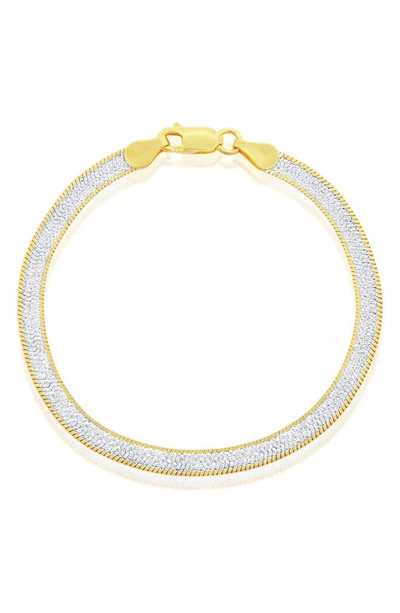 Shop Simona Two-tone Sterling Silver Herringbone Chain Bracelet In Silver/ Gold