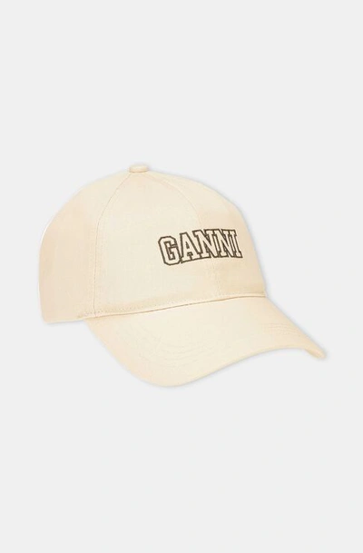 Shop Ganni Logo Cap In White In Egret