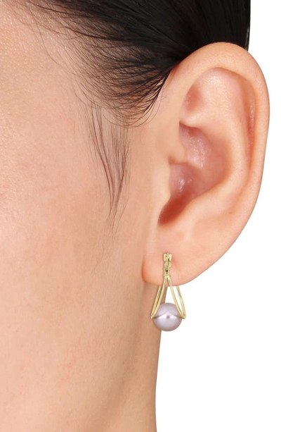 Shop Delmar 10k Yellow Gold 8–8.5mm Cultured Freshwater Pearl Hoop Earrings In Pink