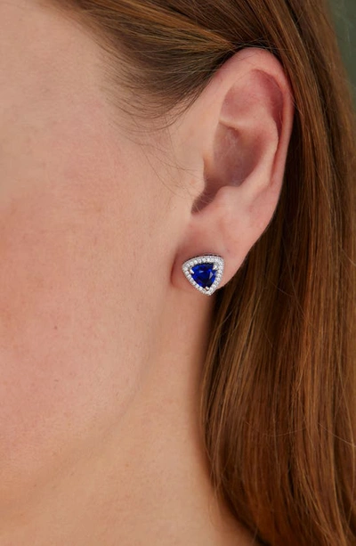 Savvy Cie Jewels Sterling Silver Triangular Cubic Zirconia Stud Earrings In Blue