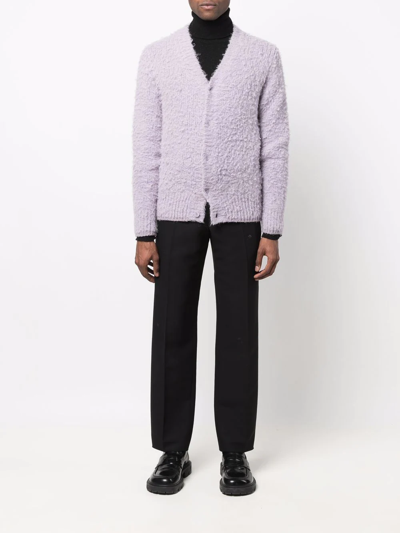 Shop Ami Alexandre Mattiussi V-neck Fleece Cardigan In Purple