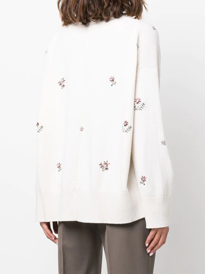 Barrie Floral-embroidered Jumper In Neutrals