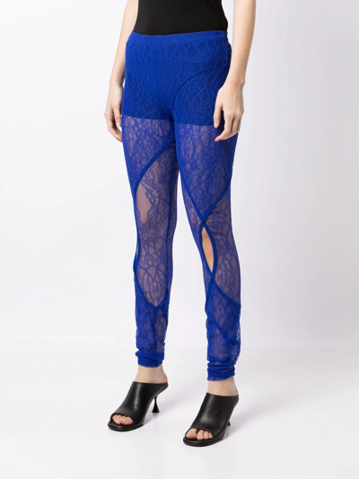 Shop Dion Lee Lace High-waisted Leggings In Blau
