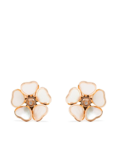 Shop Chopard 18kt Rose Gold Happy Hearts Flower Diamond Pearl Ear Clips
