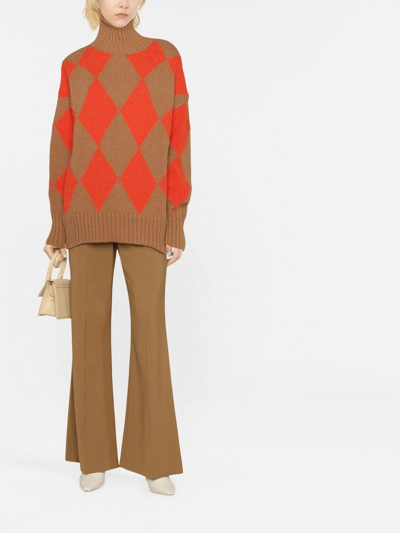 La Doublej Oversized Argyle Turtleneck Sweater In Brown