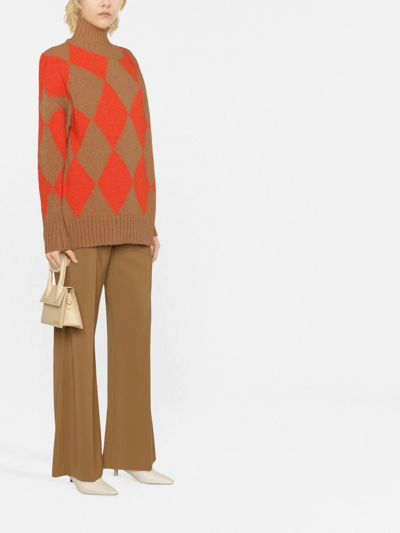 La Doublej Oversized Argyle Turtleneck Sweater In Brown