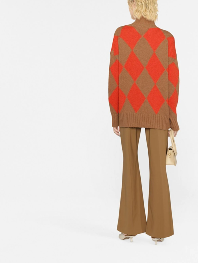 La Doublej Oversized Argyle Turtleneck Sweater In Brown