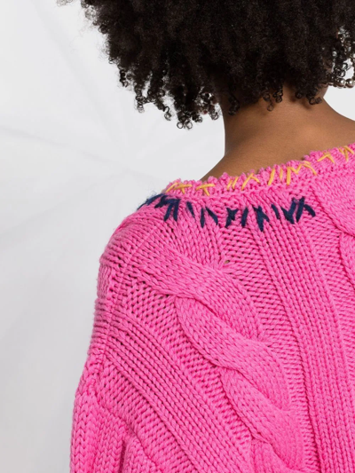 Shop Marni Embroidered Cable-knit Jumper In Pink