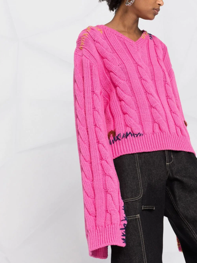 Shop Marni Embroidered Cable-knit Jumper In Pink