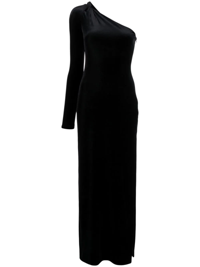 Shop Galvan Off Kilter Asymmetric Velvet Dress In Black