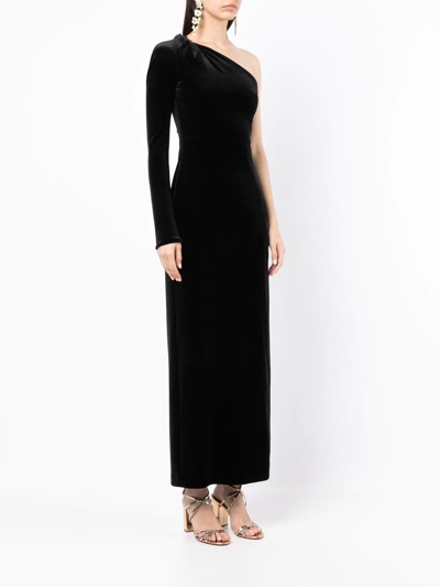 Shop Galvan Off Kilter Asymmetric Velvet Dress In Black