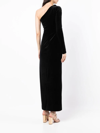 Shop Galvan Off Kilter Asymmetric Velvet Dress In Black