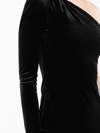 Shop Galvan Off Kilter Asymmetric Velvet Dress In Black